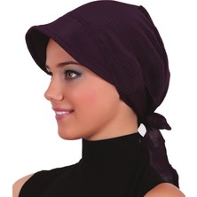 ELYSIANfidan Plise Şapka Mor Hazır Türban Tesettür Bone