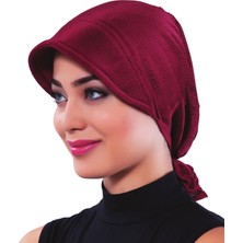 ELYSIANfidan Plise Şapka Bordo Hazır Türban Tesettür Bone