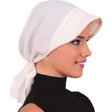 ELYSIANfidan Plise Şapka Krem Hazır Türban Tesettür Bone