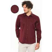 Varetta Erkek Bordo Dar Kesim Slim Fit Düz Uzun Kol Gömlek