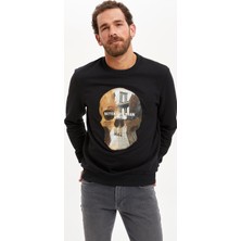 DeFacto Kuru Kafa Baskılı Slim Fit Bisiklet Yaka Sweatshirt R3229AZ20AU