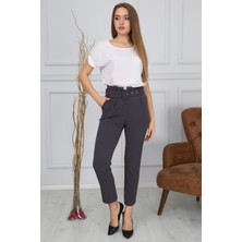 Bluence Beli Kemerli Gri Kumaş Pantolon 36