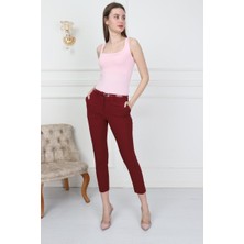 Bluence Dar Paçalı Bordo Kumaş Pantolon 42