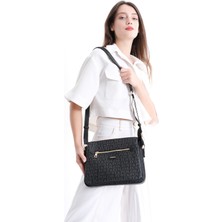 Just Polo Siyah Desenli 5 Bölmeli Kadın Çapraz Omuz Çantası