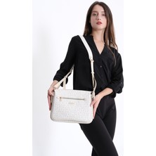 Just Polo Krem Desenli 5 Bölmeli Kadın Çapraz Omuz Çantası