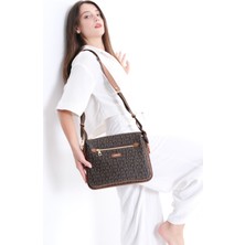 Just Polo Kahverengi-Taba Desenli 5 Bölmeli Kadın Çapraz Omuz Çantası