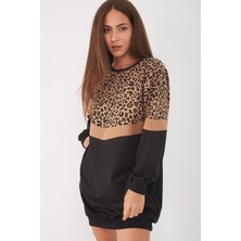Şimal Leopar Desen Sweat Elbise