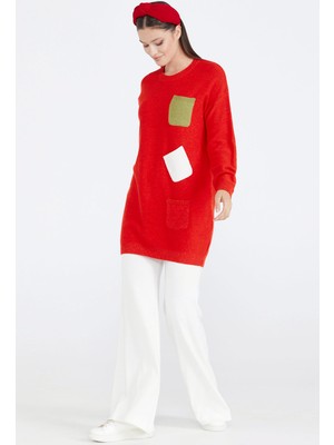 Sementa Kadın Renkli Cep Detaylı Triko Tunik