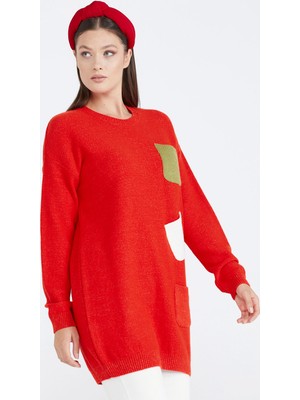 Sementa Kadın Renkli Cep Detaylı Triko Tunik