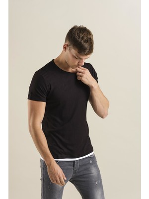 Oksit Vira 607 Slim Fit Likralı Eteği Parçalı Tshirt