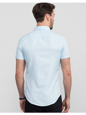 Tudors Slim Fit Kısa Kol Düz Açık Mavi Gömlek