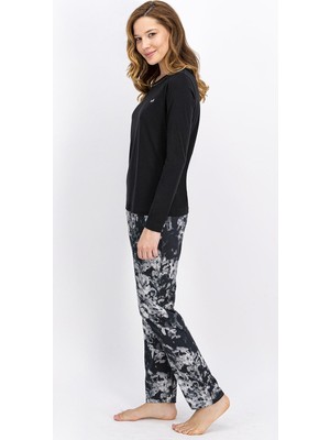 Arnetta Floral Siyah Kadın Pijama Takımı