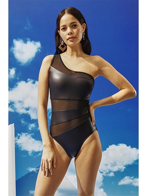 Bonesta Swimwear Tüllü Tek Omuz Mayo