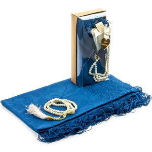 Mevlid Hediye Seti - Tesbihli - Şal Örtülü - Petrol Renk