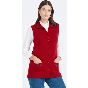 Kadın Cepli Düğmeli Triko Yelek