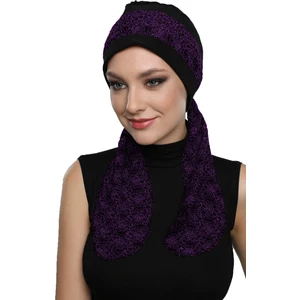 Fidan Bone Buklet Bandana Bağlamalı Siyah Mor Hazır Türban Tesettür Bone