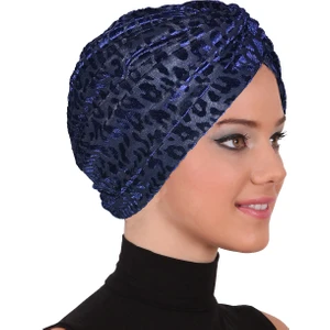 Fidan Bone Flok Capraz Lacivert Hazır Türban Tesettür Bone