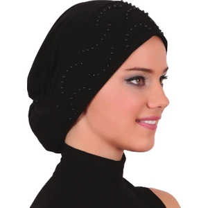 Fidan Bone Topuzlu Siyah Hazır Türban Tesettür Bone