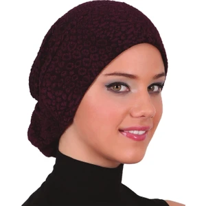 Fidan Bone Topuzlu Brokar Mürdüm Hazır Türban Tesettür Bone