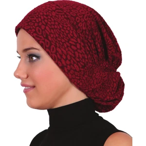 Fidan Bone Topuzlu Brokar Bordo Hazır Türban Tesettür Bone