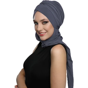 Fidan Bone Kardelen Atkılı Koyu Gri Hazır Türban Tesettür Bone