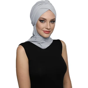 Fidan Bone Kardelen Atkılı Açık Gri Hazır Türban Tesettür Bone