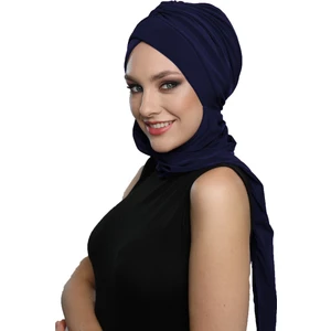 Fidan Bone Kardelen Atkılı Lacivert Hazır Türban Tesettür Bone