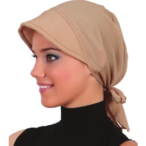Fidan Bone Plise Şapka Bej Hazır Türban Tesettür Bone