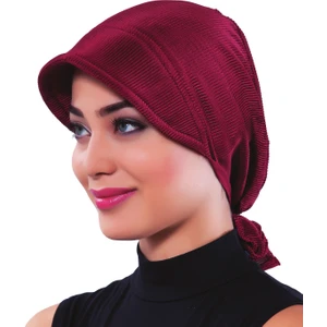 Fidan Bone Plise Şapka Bordo Hazır Türban Tesettür Bone