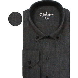 Erkek Füme Büyük Beden Düğmeli Yaka Kışlık Gömlek