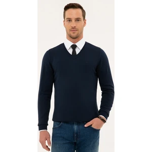 Pierre Cardin Erkek Lacivert Slim Fit V Yaka Basic Triko Kazak 50230806-VR033