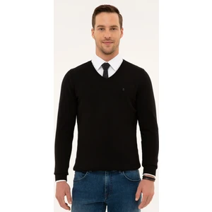 Pierre Cardin Erkek Siyah Slim Fit V Yaka Basic Triko Kazak 50230806-VR046