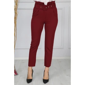 Beli Kemerli Bordo Kumaş Pantolon 36