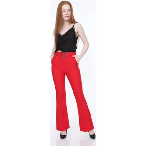 Beli Kemerli Kırmızı Kumaş Pantolon 46