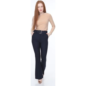 Beli Kemerli Lacivert Kumaş Pantolon 36