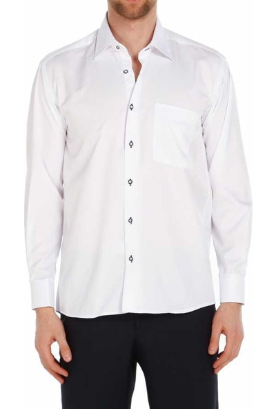 Dicotto Beyaz Büyük Beden Micro Kumaş Kol Düğmeli Klasik Erkek Gömlek - 190-1