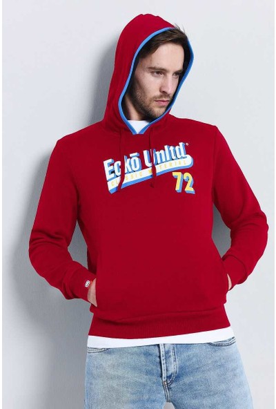 Ecko Unltd Miami Hoodie Kırmızı Erkek Baskılı Kapüşonlu Sweatshirt