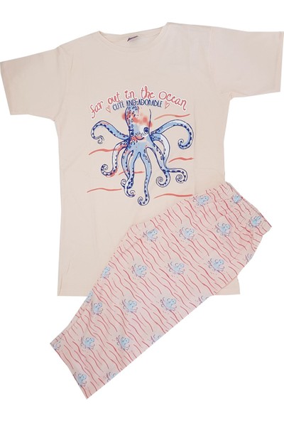 Feyzamavm Ahtapotlu Yavru Ağzı Kısa Kollu Kaprili Kız Çocuk Pijama