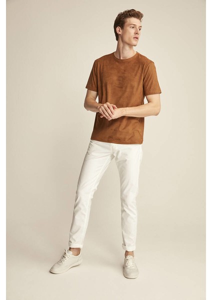 Enzo Kahverengi Suet Erkek Basic Slim Fit T-Shirt