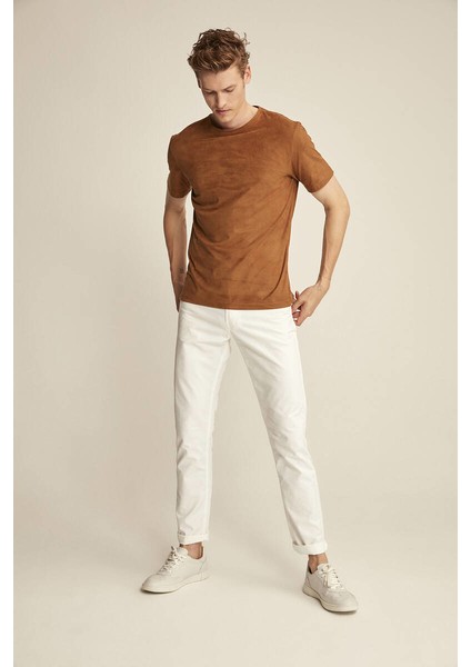 Enzo Kahverengi Suet Erkek Basic Slim Fit T-Shirt