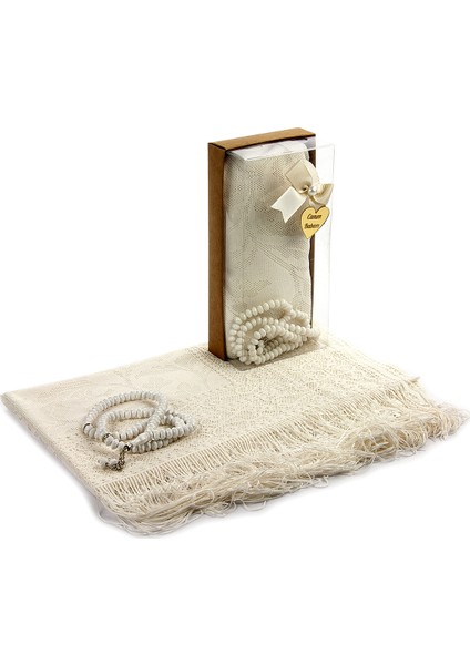 Mevlid Hediye Seti - Tesbihli - Şal Örtülü - Krem Renk