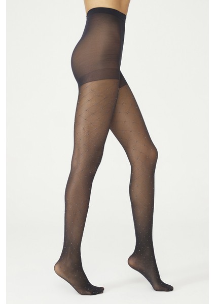 Siyah Silver Diagonal Külotlu Çorap