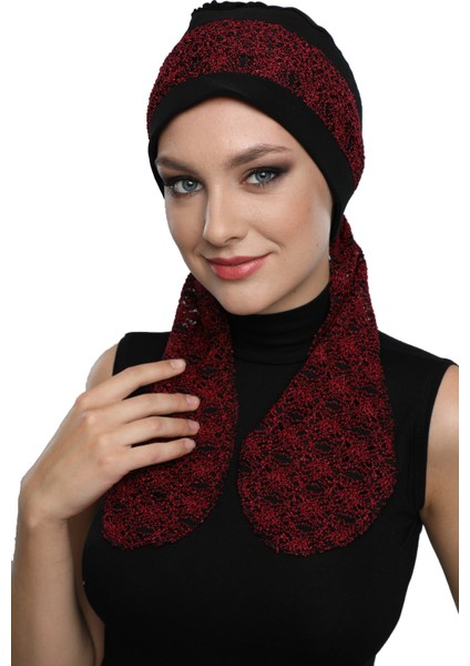 Buklet Bandana Bağlamalı Siyah Bordo Hazır Türban Tesettür Bone