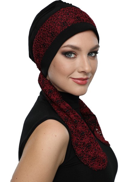 Buklet Bandana Bağlamalı Siyah Bordo Hazır Türban Tesettür Bone