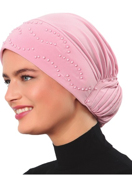Topuzlu Pudra Hazır Türban Tesettür Bone