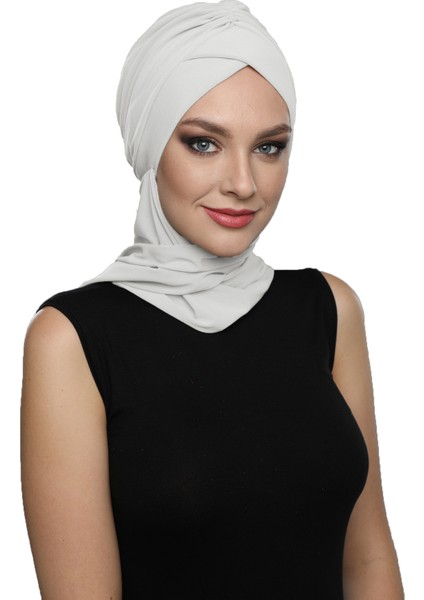 Kardelen Atkılı Krem Hazır Türban Tesettür Bone