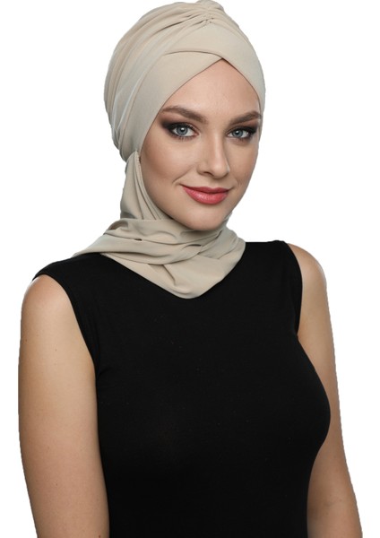 Kardelen Atkılı Bej Hazır Türban Tesettür Bone