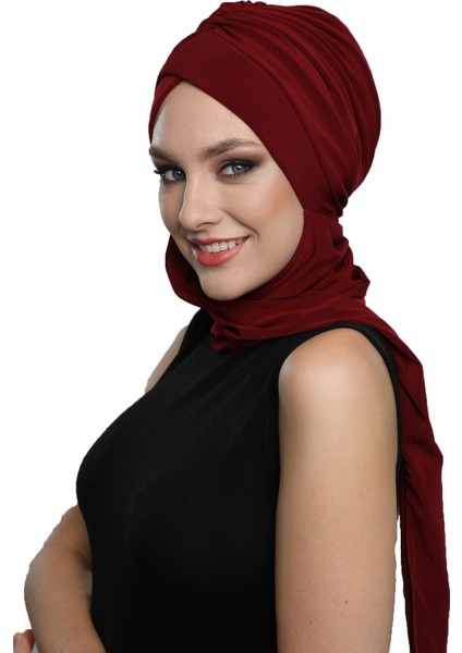 Kardelen Atkılı Bordo Hazır Türban Tesettür Bone