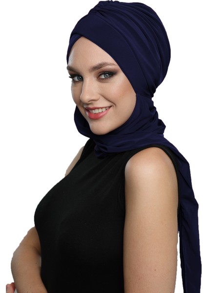 Kardelen Atkılı Lacivert Hazır Türban Tesettür Bone