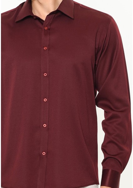 Erkek Bordo Dar Kesim Slim Fit Düz Uzun Kol Gömlek fiyatları